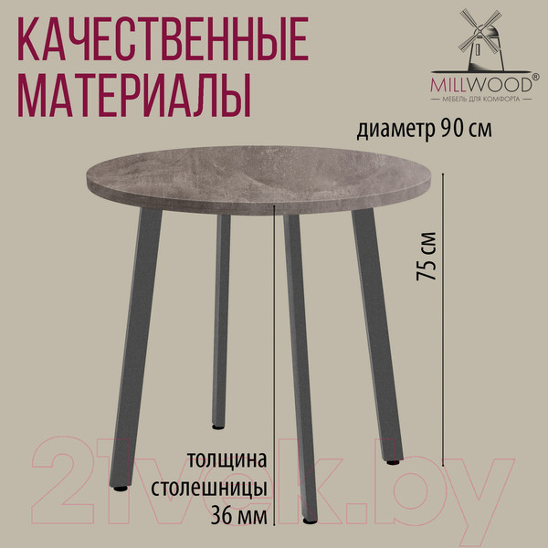Изображение товара Обеденный стол Millwood Шанхай D90 (бетон/графит)