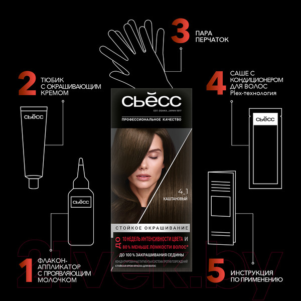 Изображение товара Крем-краска для волос Сьёсс Salonplex Permanent Coloration 4-1 (каштановый)