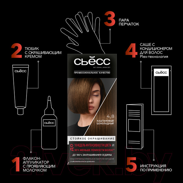 Изображение товара Крем-краска для волос Сьёсс Salonplex Permanent Coloration 4-8 (каштановый шоколадный)