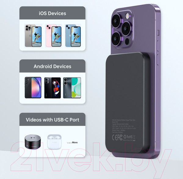 Изображение товара Портативное зарядное устройство Choetech B709 5000 mAh Magnetic (черный)