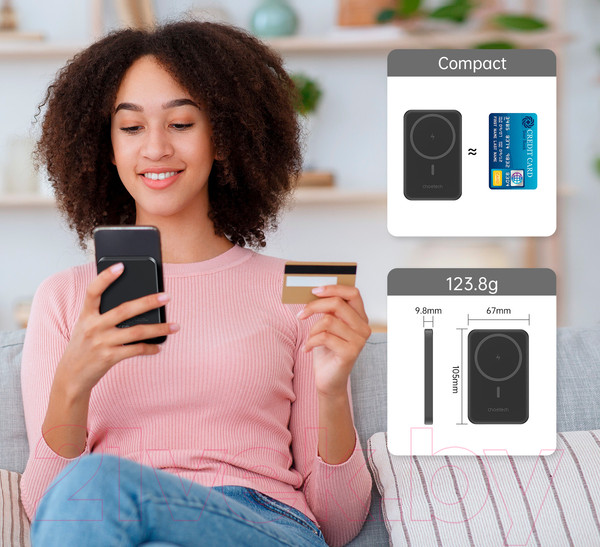 Изображение товара Портативное зарядное устройство Choetech B709 5000 mAh Magnetic (черный)