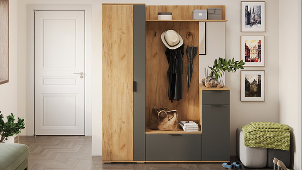 Изображение товара Секция в прихожую ТриЯ Эвита №1 (дуб крафт золотой/графит серый)