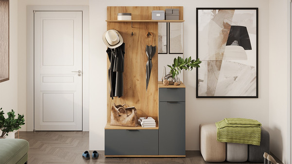 Изображение товара Секция в прихожую ТриЯ Эвита №1 (дуб крафт золотой/графит серый)