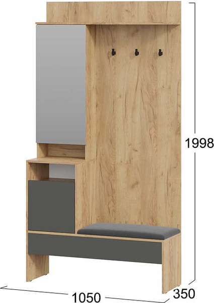 Изображение товара Секция в прихожую ТриЯ Эвита №2 (дуб крафт золотой/графит серый)