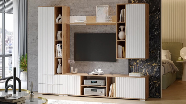 Изображение товара Полка ТриЯ Хилтон исп.3 (дуб крафт золотой/белый матовый)