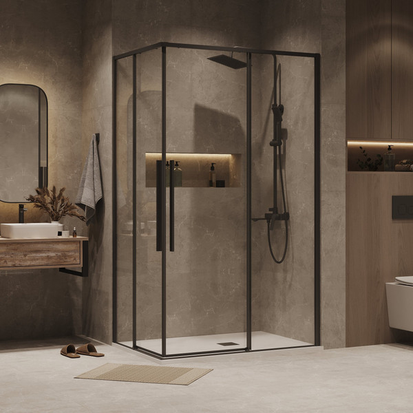 Изображение товара Душевой уголок Grossman Galaxy 80x80x195 / 300.K33.01.8080.21.00 (черный матовый/прозрачное стекло)