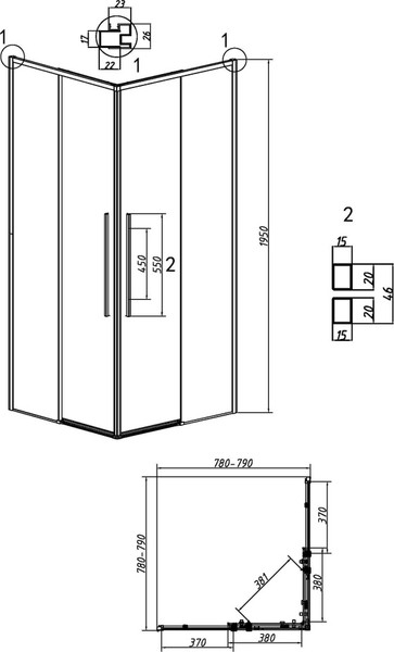 Изображение товара Душевой уголок Grossman Galaxy 80x80x195 / 300.K33.01.8080.21.00 (черный матовый/прозрачное стекло)