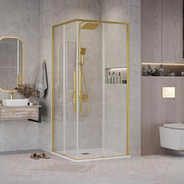 Изображение товара Душевая дверь Grossman Galaxy 100x195 / 1/2.K33.01.10.32.00 (золото сатин/прозрачное стекло)