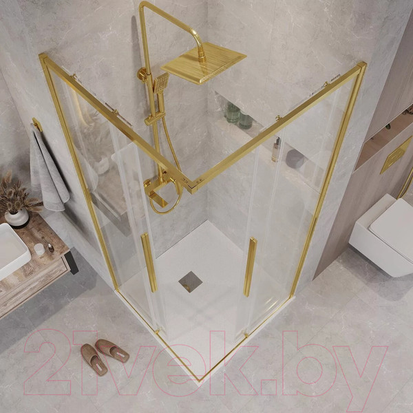 Изображение товара Душевая дверь Grossman Galaxy 100x195 / 1/2.K33.01.10.32.00 (золото сатин/прозрачное стекло)