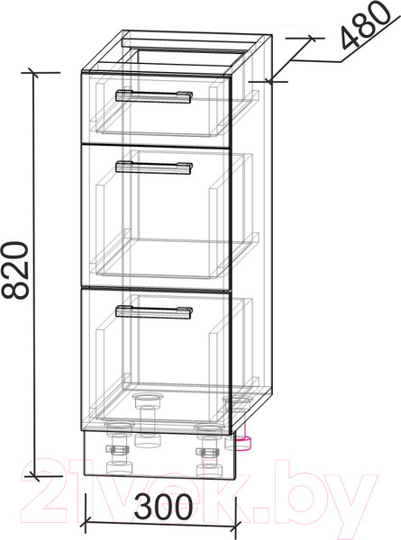Изображение товара Шкаф-стол кухонный Интерлиния Компо НШ30рш3 1м+2б (белый платинум)