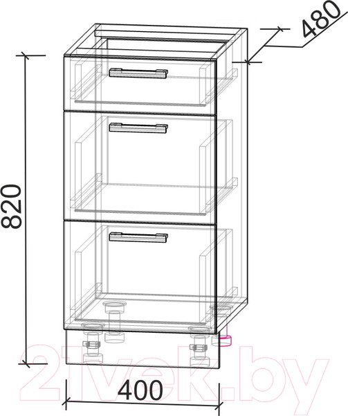 Изображение товара Шкаф-стол кухонный Интерлиния Компо НШ40рш3 1м+2б (бетон лайт)