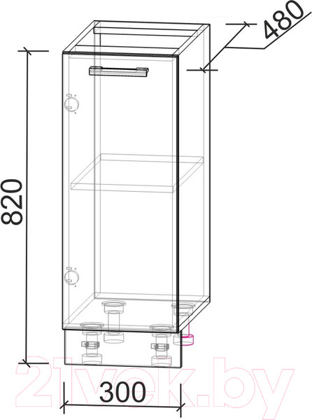 Изображение товара Шкаф-стол кухонный Интерлиния Компо НШ30р-1дв (дуб белый)