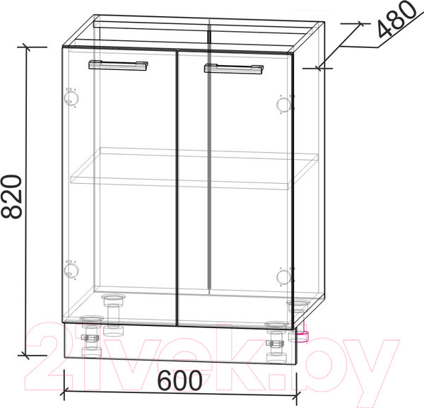 Изображение товара Шкаф-стол кухонный Интерлиния Компо НШ60р-2дв (белый платинум)