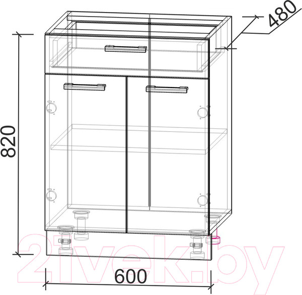 Изображение товара Шкаф-стол кухонный Интерлиния Компо НШ60рш1 (дуб белый)