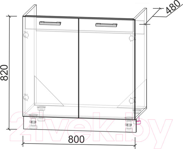 Изображение товара Шкаф под мойку Интерлиния Компо НШ80м-2дв (дуб белый)