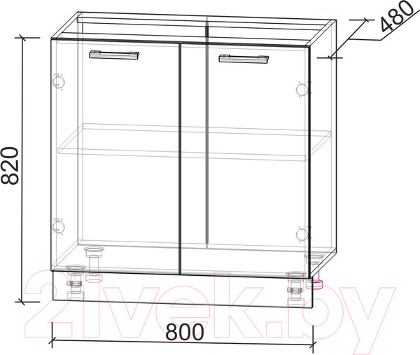 Изображение товара Шкаф-стол кухонный Интерлиния Компо НШ80р-2дв (бетон лайт)