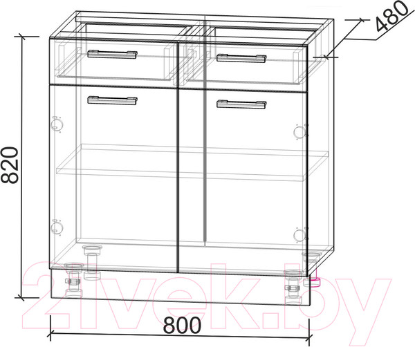 Изображение товара Шкаф-стол кухонный Интерлиния Компо НШ80рш2 (дуб веллингтон)