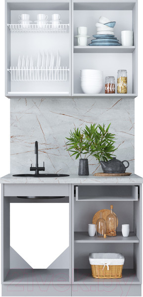 Изображение товара Кухонный гарнитур Интерлиния Мила Пластик 1.0 Б (туманный глянец/туманный глянец/дуб бунратти)