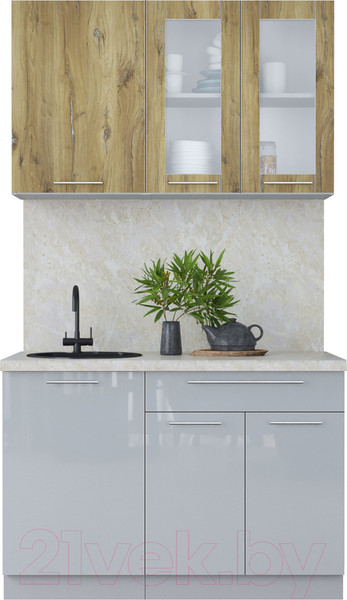 Изображение товара Кухонный гарнитур Интерлиния Мила Пластик 1.2 Б (дуб эпоксид/туманный глянец/опал светлый)