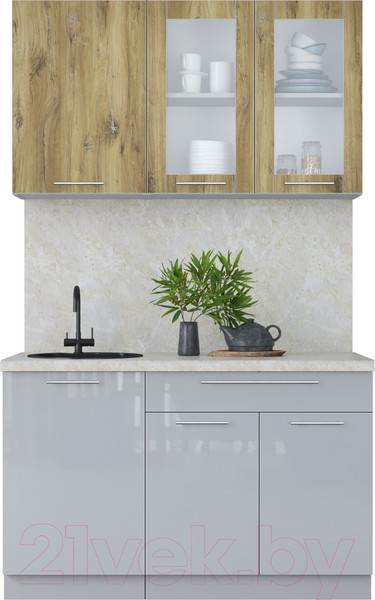Изображение товара Кухонный гарнитур Интерлиния Мила Пластик 1.3 Б (дуб эпоксид/туманный глянец/опал светлый)