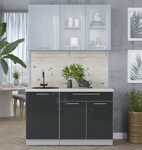 Изображение товара Кухонный гарнитур Интерлиния Мила Пластик 1.3 Б (туманный глянец/антрацит/бискайская сосна)