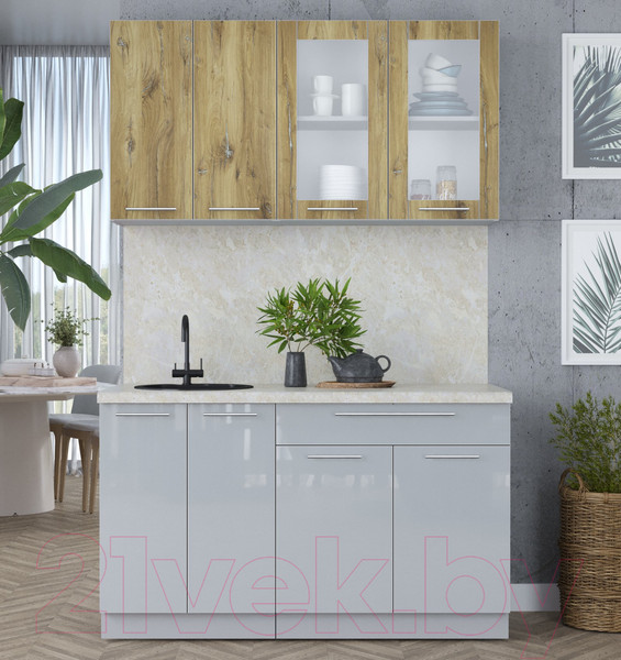 Изображение товара Кухонный гарнитур Интерлиния Мила Пластик 1.4 Б (дуб эпоксид/туманный глянец/опал светлый)
