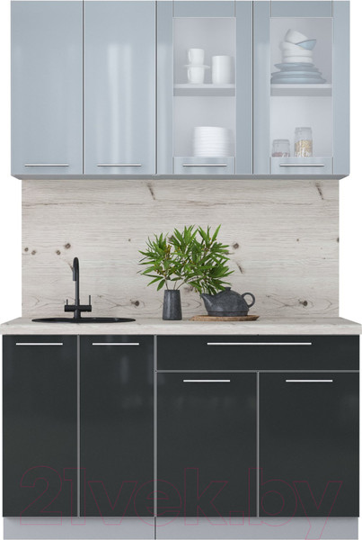 Изображение товара Кухонный гарнитур Интерлиния Мила Пластик 1.4 Б (туманный глянец/антрацит/бискайская сосна)