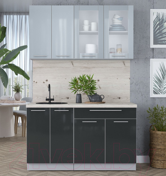 Изображение товара Кухонный гарнитур Интерлиния Мила Пластик 1.4 Б (туманный глянец/антрацит/бискайская сосна)