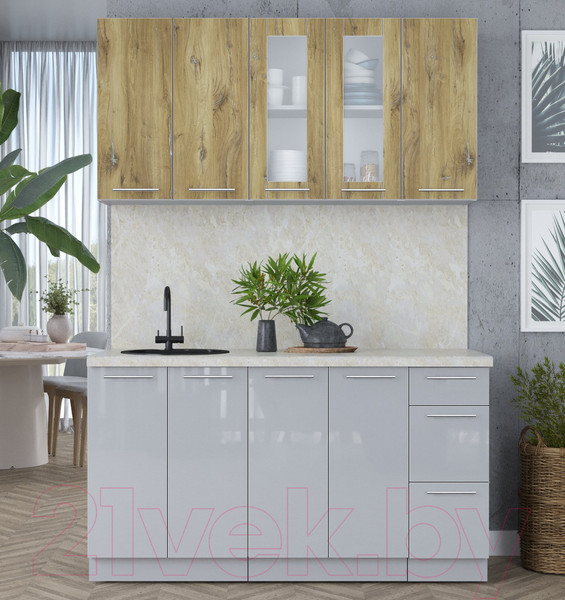 Изображение товара Кухонный гарнитур Интерлиния Мила Пластик 1.5 Б (дуб эпоксид/туманный глянец/опал светлый)