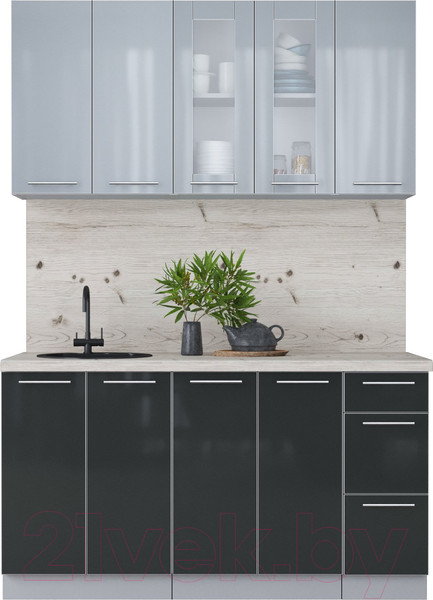 Изображение товара Кухонный гарнитур Интерлиния Мила Пластик 1.5 Б (туманный глянец/антрацит/бискайская сосна)