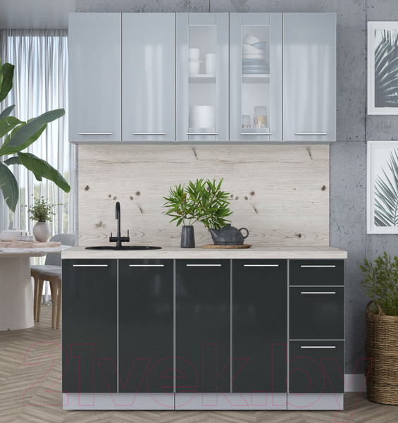 Изображение товара Кухонный гарнитур Интерлиния Мила Пластик 1.5 Б (туманный глянец/антрацит/бискайская сосна)