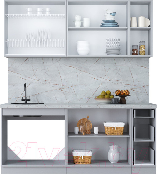 Изображение товара Кухонный гарнитур Интерлиния Мила Пластик 1.9 Б (дуб эпоксид/туманный глянец/опал светлый)