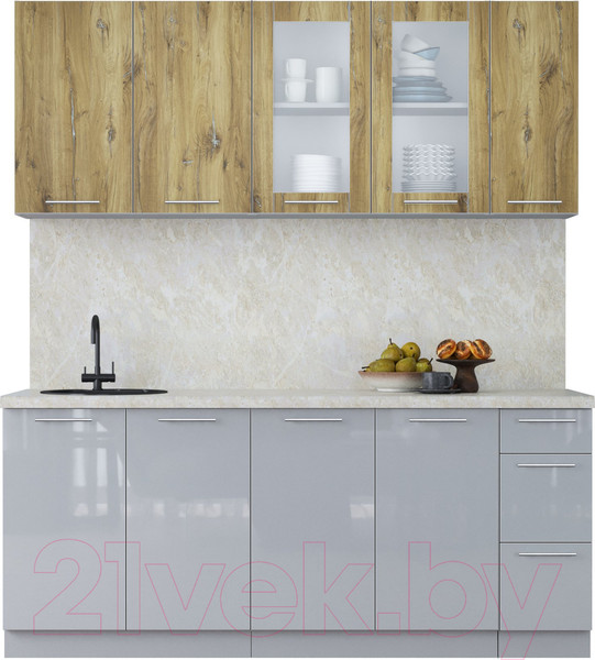 Изображение товара Кухонный гарнитур Интерлиния Мила Пластик 1.9 Б (дуб эпоксид/туманный глянец/опал светлый)