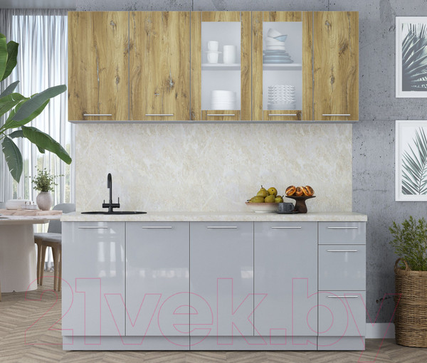 Изображение товара Кухонный гарнитур Интерлиния Мила Пластик 1.9 Б (дуб эпоксид/туманный глянец/опал светлый)