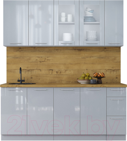 Изображение товара Кухонный гарнитур Интерлиния Мила Пластик 1.9 Б (туманный глянец/туманный глянец/дуб бунратти)