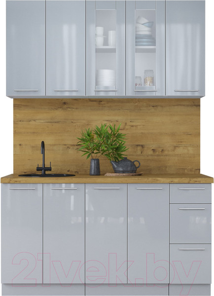 Изображение товара Кухонный гарнитур Интерлиния Мила Пластик 1.5 Б (туманный глянец/туманный глянец/дуб бунратти)