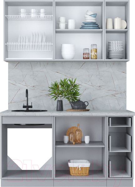 Изображение товара Кухонный гарнитур Интерлиния Мила Пластик 1.5 Б (туманный глянец/туманный глянец/дуб бунратти)