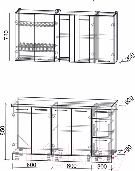 Изображение товара Кухонный гарнитур Интерлиния Мила Пластик 1.5 Б (туманный глянец/черный глянец/дуб бунратти)