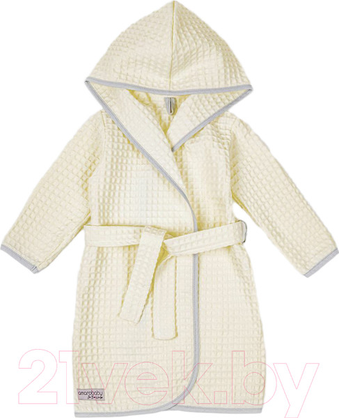 Изображение товара Халат детский Amarobaby Waffle с капюшоном / AB-OD22-WAF2502/33-122  (молочный, р.122-128)