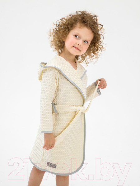 Изображение товара Халат детский Amarobaby Waffle с капюшоном / AB-OD22-WAF2502/33-122  (молочный, р.122-128)