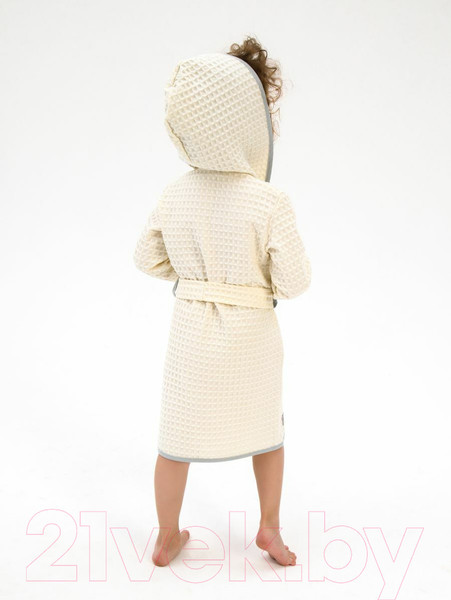Изображение товара Халат детский Amarobaby Waffle с капюшоном / AB-OD22-WAF2502/33-122  (молочный, р.122-128)