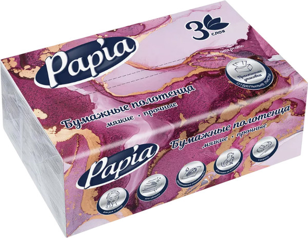 Изображение товара Бумажные полотенца Papia 3-х слойные V-сложения (100л)