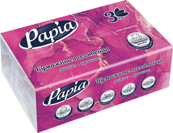 Изображение товара Бумажные полотенца Papia 3-х слойные V-сложения (100л)