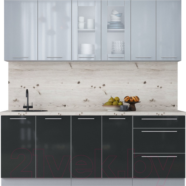 Изображение товара Кухонный гарнитур Интерлиния Мила Пластик 2.1 Б (туманный глянец/антрацит/бискайская сосна)