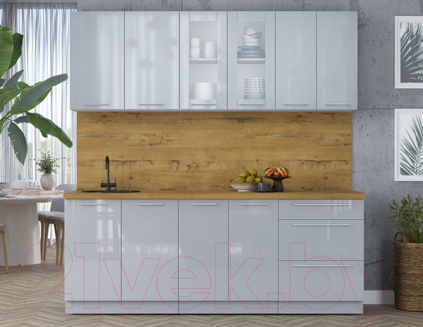 Изображение товара Кухонный гарнитур Интерлиния Мила Пластик 2.1 Б (туманный глянец/туманный глянец/дуб бунратти)