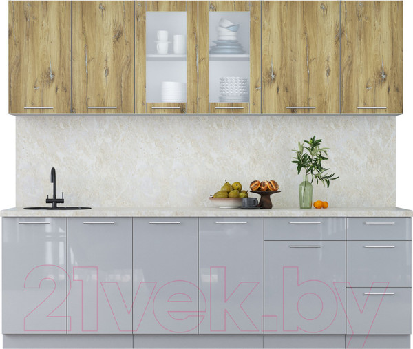 Изображение товара Кухонный гарнитур Интерлиния Мила Пластик 2.5 Б (дуб эпоксид/туманный глянец/опал светлый)