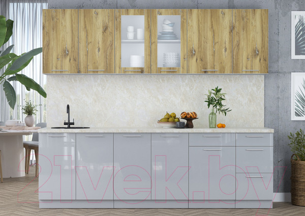 Изображение товара Кухонный гарнитур Интерлиния Мила Пластик 2.5 Б (дуб эпоксид/туманный глянец/опал светлый)