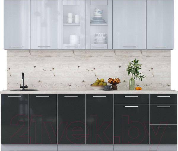 Изображение товара Кухонный гарнитур Интерлиния Мила Пластик 2.5 Б (туманный глянец/антрацит/бискайская сосна)