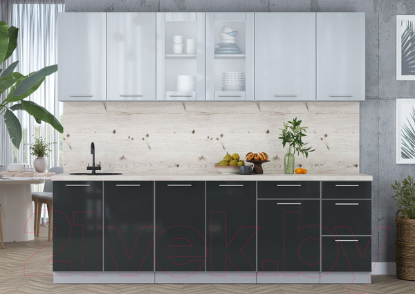 Изображение товара Кухонный гарнитур Интерлиния Мила Пластик 2.5 Б (туманный глянец/антрацит/бискайская сосна)