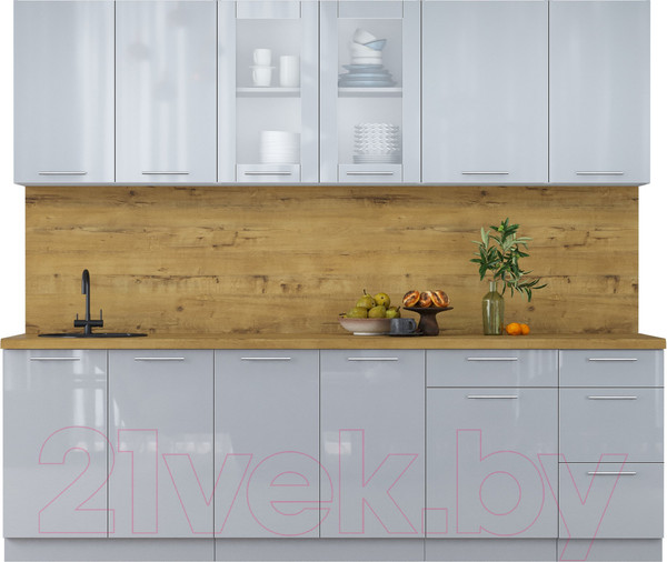 Изображение товара Кухонный гарнитур Интерлиния Мила Пластик 2.5 Б (туманный глянец/туманный глянец/дуб бунратти)